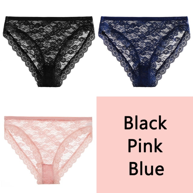 FINETOO Sexy Lace Panties Women 3Pcs/set Underpants M-2XL Big Size Underwear Sexy Floral Low Waist Briefs Panties Girls Lingerie