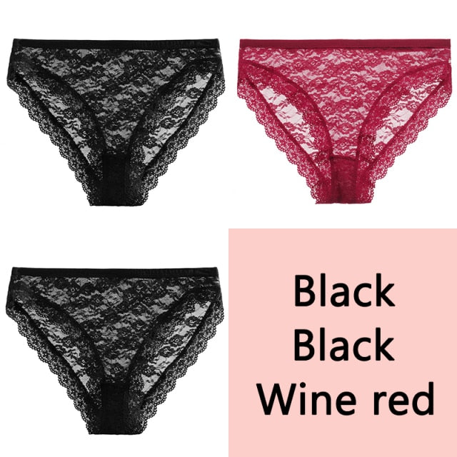 FINETOO Sexy Lace Panties Women 3Pcs/set Underpants M-2XL Big Size Underwear Sexy Floral Low Waist Briefs Panties Girls Lingerie