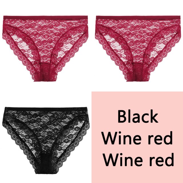 FINETOO Sexy Lace Panties Women 3Pcs/set Underpants M-2XL Big Size Underwear Sexy Floral Low Waist Briefs Panties Girls Lingerie