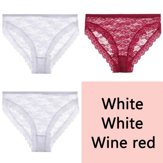 FINETOO Sexy Lace Panties Women 3Pcs/set Underpants M-2XL Big Size Underwear Sexy Floral Low Waist Briefs Panties Girls Lingerie