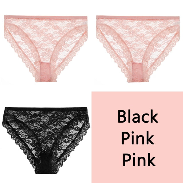 FINETOO Sexy Lace Panties Women 3Pcs/set Underpants M-2XL Big Size Underwear Sexy Floral Low Waist Briefs Panties Girls Lingerie