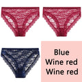 FINETOO Sexy Lace Panties Women 3Pcs/set Underpants M-2XL Big Size Underwear Sexy Floral Low Waist Briefs Panties Girls Lingerie