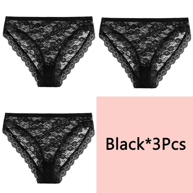 FINETOO Sexy Lace Panties Women 3Pcs/set Underpants M-2XL Big Size Underwear Sexy Floral Low Waist Briefs Panties Girls Lingerie
