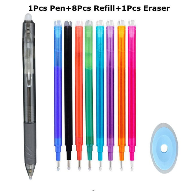 0.7mm Magic Erasable Pen Press Gel Pen Set 8 Colors Erasable Refill Rod Gel Ink Stationery Retractable Pens Washable Handle Rod