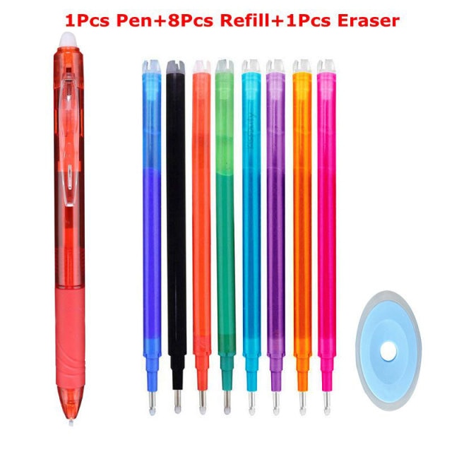0.7mm Magic Erasable Pen Press Gel Pen Set 8 Colors Erasable Refill Rod Gel Ink Stationery Retractable Pens Washable Handle Rod