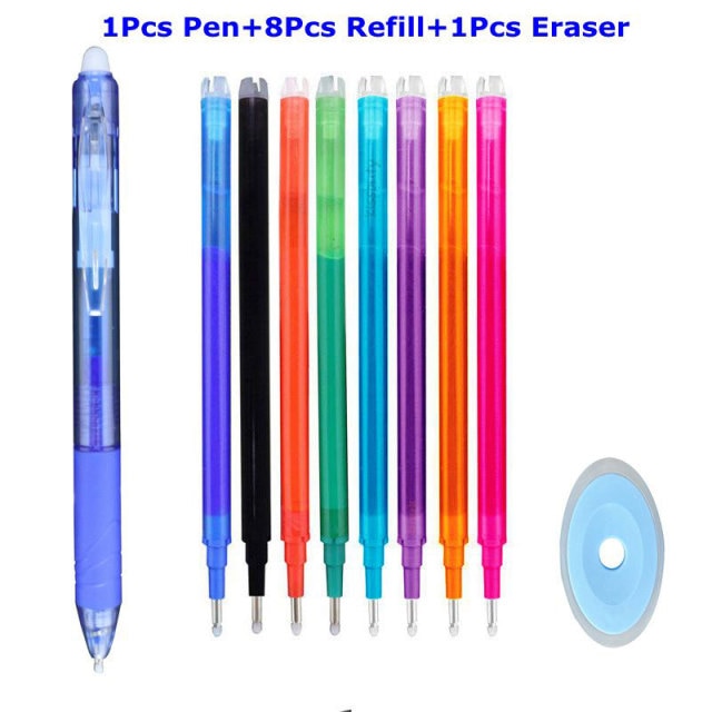 0.7mm Magic Erasable Pen Press Gel Pen Set 8 Colors Erasable Refill Rod Gel Ink Stationery Retractable Pens Washable Handle Rod