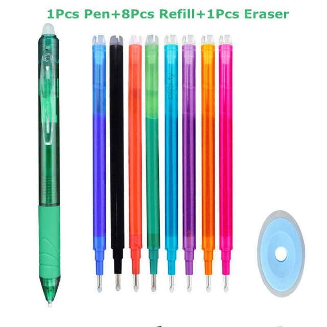 0.7mm Magic Erasable Pen Press Gel Pen Set 8 Colors Erasable Refill Rod Gel Ink Stationery Retractable Pens Washable Handle Rod