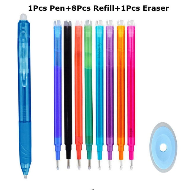 0.7mm Magic Erasable Pen Press Gel Pen Set 8 Colors Erasable Refill Rod Gel Ink Stationery Retractable Pens Washable Handle Rod