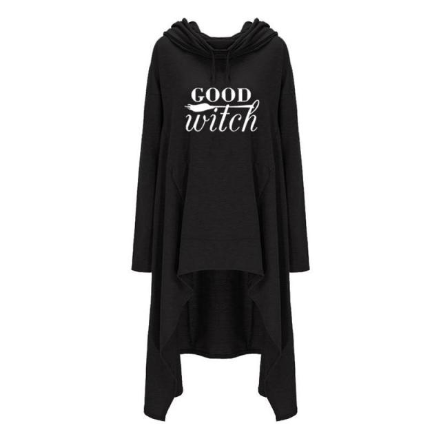 Women hoodies Long Irregular bad witch Tops Kawaii Femmes Sweatshirts Pattern Funny Cotton Cropped Oversize Hoodies dress