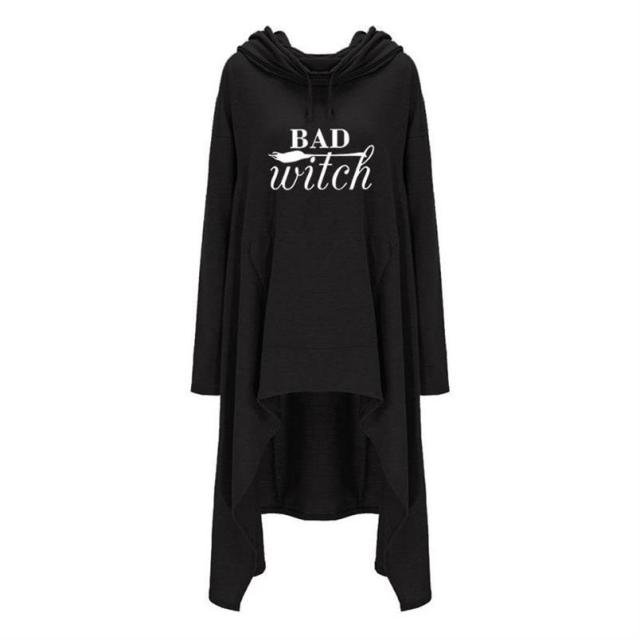 Women hoodies Long Irregular bad witch Tops Kawaii Femmes Sweatshirts Pattern Funny Cotton Cropped Oversize Hoodies dress