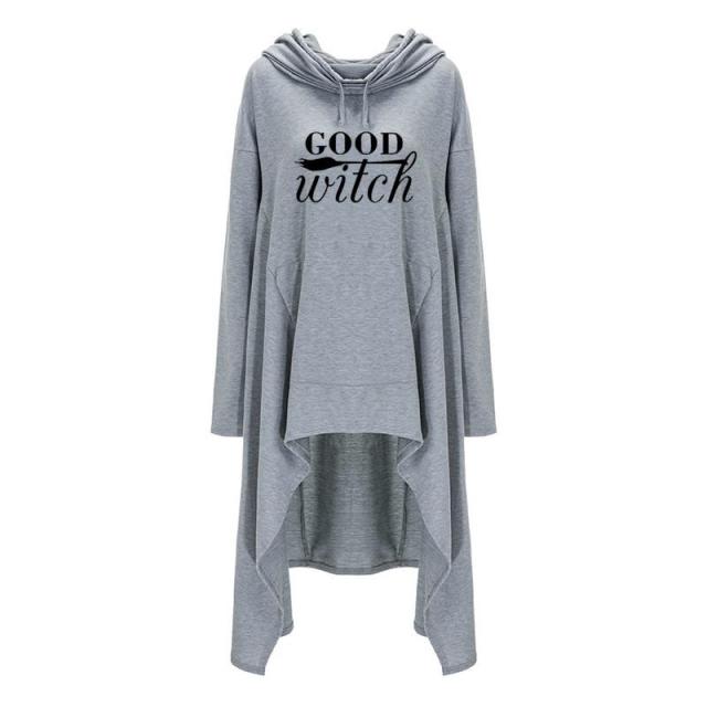 Women hoodies Long Irregular bad witch Tops Kawaii Femmes Sweatshirts Pattern Funny Cotton Cropped Oversize Hoodies dress