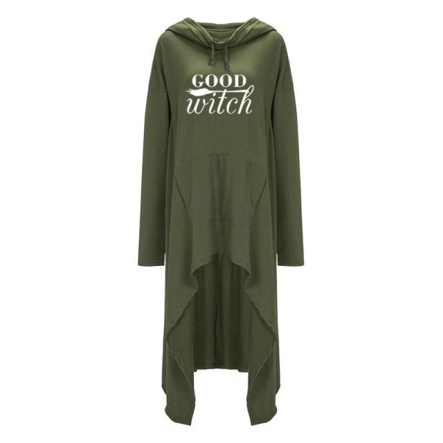 Women hoodies Long Irregular bad witch Tops Kawaii Femmes Sweatshirts Pattern Funny Cotton Cropped Oversize Hoodies dress