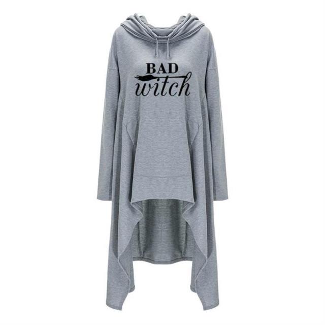 Women hoodies Long Irregular bad witch Tops Kawaii Femmes Sweatshirts Pattern Funny Cotton Cropped Oversize Hoodies dress