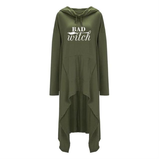 Women hoodies Long Irregular bad witch Tops Kawaii Femmes Sweatshirts Pattern Funny Cotton Cropped Oversize Hoodies dress