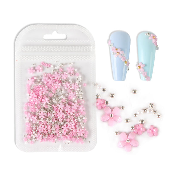 2g/Bag 3D Pink Flower Nail Art Jewelry Mixed Size Steel Ball Nail Supplies For Professional Accessories For DIY Manicure Design