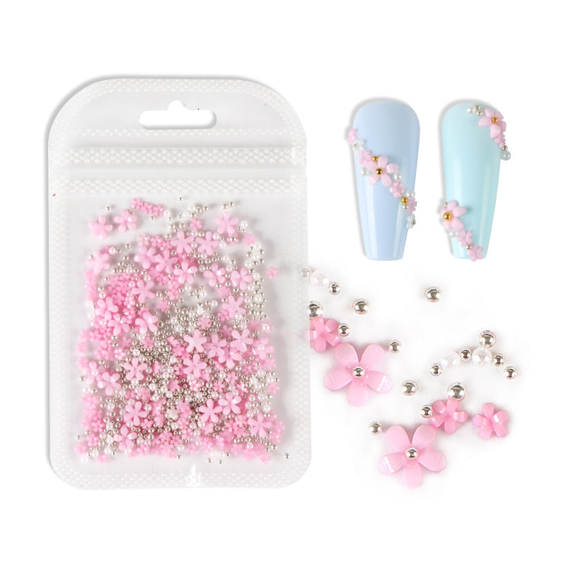 2g/Bag 3D Pink Flower Nail Art Jewelry Mixed Size Steel Ball Nail Supplies For Professional Accessories For DIY Manicure Design