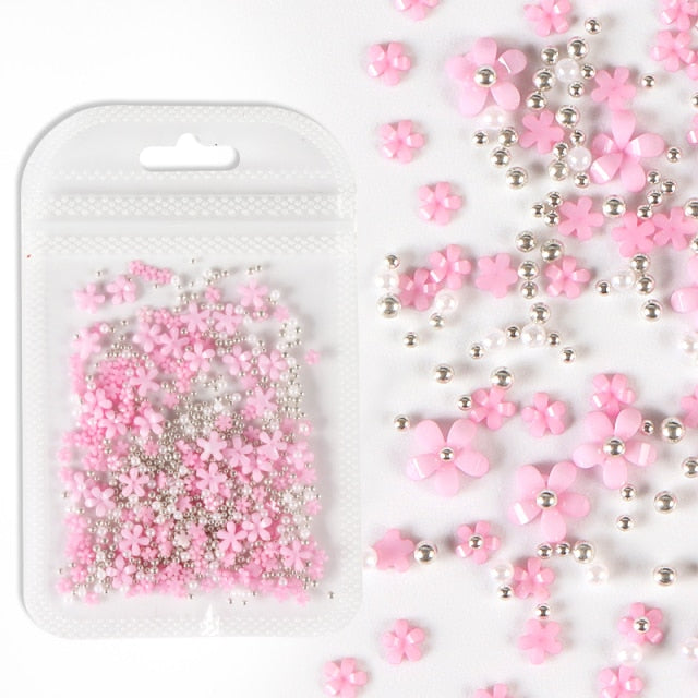 2g/Bag 3D Pink Flower Nail Art Jewelry Mixed Size Steel Ball Nail Supplies For Professional Accessories For DIY Manicure Design