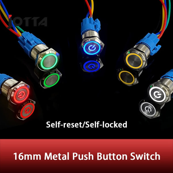 16mm Metal Push Button Switch Ring Lamp Power Symbol Buttons Waterproof  LED Light Self-lock Self-reset  1NO1NC