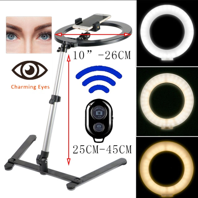 26CM Photography Lighting Phone Ringlight Tripod Stand Photo Led Selfie Remote Fill Ring Light Lamp Video Youtube Live COOK