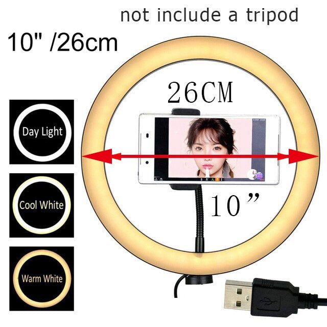 26CM Photography Lighting Phone Ringlight Tripod Stand Photo Led Selfie Remote Fill Ring Light Lamp Video Youtube Live COOK