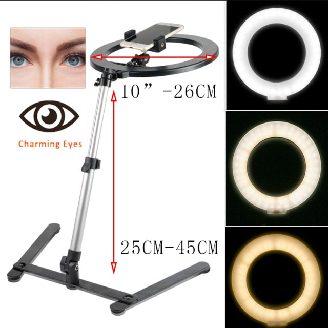 26CM Photography Lighting Phone Ringlight Tripod Stand Photo Led Selfie Remote Fill Ring Light Lamp Video Youtube Live COOK