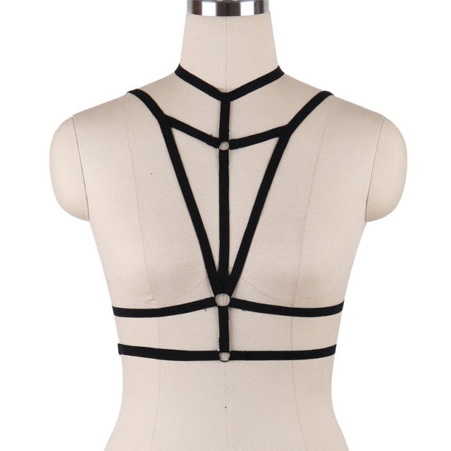 JLX.HARNESS Pentagram Bondage Body Harness Lingerie Goth Crop Tops Cage  Lingerie Harness Belt Harness Bra Rave Wear for Women