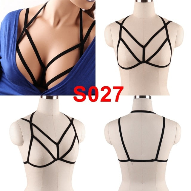 JLX.HARNESS Pentagram Bondage Body Harness Lingerie Goth Crop Tops Cage  Lingerie Harness Belt Harness Bra Rave Wear for Women