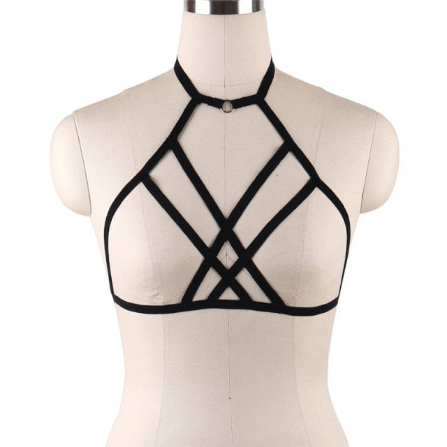 JLX.HARNESS Pentagram Bondage Body Harness Lingerie Goth Crop Tops Cage  Lingerie Harness Belt Harness Bra Rave Wear for Women