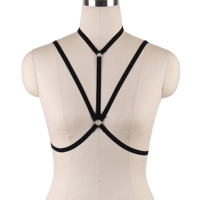 JLX.HARNESS Pentagram Bondage Body Harness Lingerie Goth Crop Tops Cage  Lingerie Harness Belt Harness Bra Rave Wear for Women