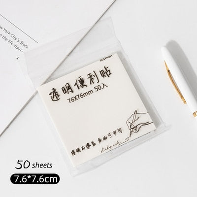 50 Sheets/Set Waterproof PET Transparent Memo Sticky Note Paper Daily To Do It Memo Pad School Office Supplies