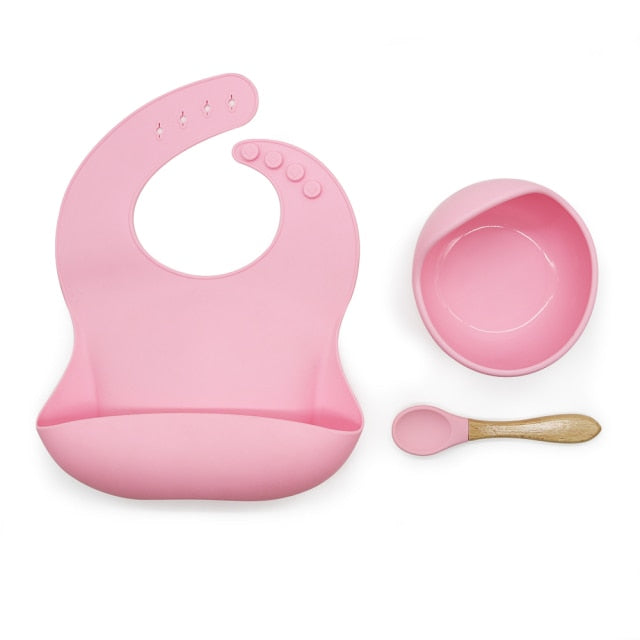 1Set Baby Bowl&Bib Personalized Name Baby Dishes Non-Slip Crockery Silicone Baby Feeding Bowl Tableware BPA Free for Baby Plate