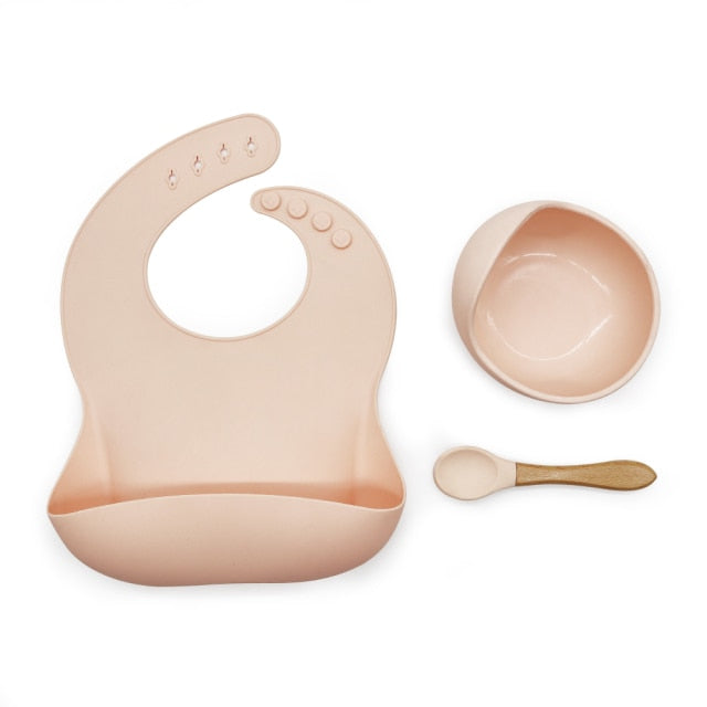 1Set Baby Bowl&Bib Personalized Name Baby Dishes Non-Slip Crockery Silicone Baby Feeding Bowl Tableware BPA Free for Baby Plate