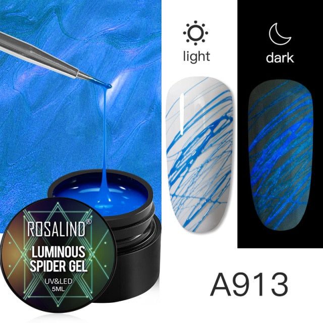 ROSALIND Spider Line Nail Polish Gel Spider UV Paint Gel Hybrid Varnishes Luminous Web Stickers Soak Off Top Coat For Manicure