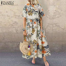 ZANZEA Fashion Summer Maxi Dress Women's Printed Sundress Casual Short Sleeve Vestidos Female High Waist Robe Femme