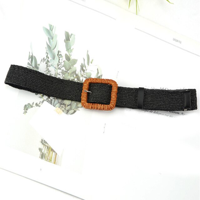 Vintage Boho Braided Waist Belt Summer Solid Female Belt Round Wooden Smooth Buckle Fake Straw Wide Belts For Women Hot Sale