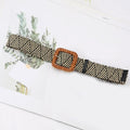 Vintage Boho Braided Waist Belt Summer Solid Female Belt Round Wooden Smooth Buckle Fake Straw Wide Belts For Women Hot Sale