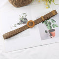Vintage Boho Braided Waist Belt Summer Solid Female Belt Round Wooden Smooth Buckle Fake Straw Wide Belts For Women Hot Sale