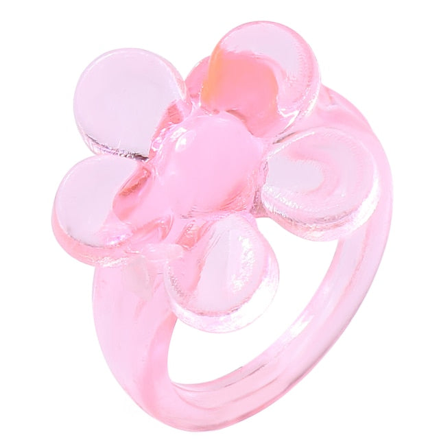 New Cute Transparent Resin Acrylic Handmade Beaded Rhinestone Colourful Geometric Square Round Rings for Women Y2k Jewelry Party