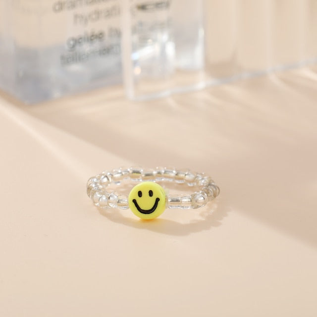 New Cute Transparent Resin Acrylic Handmade Beaded Rhinestone Colourful Geometric Square Round Rings for Women Y2k Jewelry Party