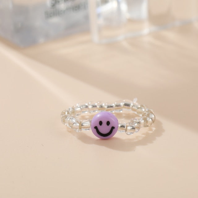 New Cute Transparent Resin Acrylic Handmade Beaded Rhinestone Colourful Geometric Square Round Rings for Women Y2k Jewelry Party