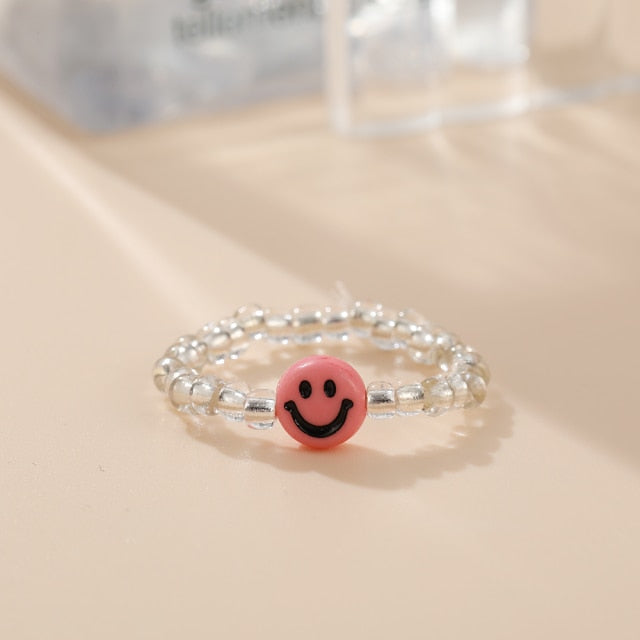 New Cute Transparent Resin Acrylic Handmade Beaded Rhinestone Colourful Geometric Square Round Rings for Women Y2k Jewelry Party