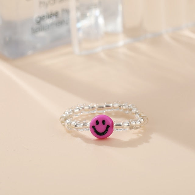 New Cute Transparent Resin Acrylic Handmade Beaded Rhinestone Colourful Geometric Square Round Rings for Women Y2k Jewelry Party