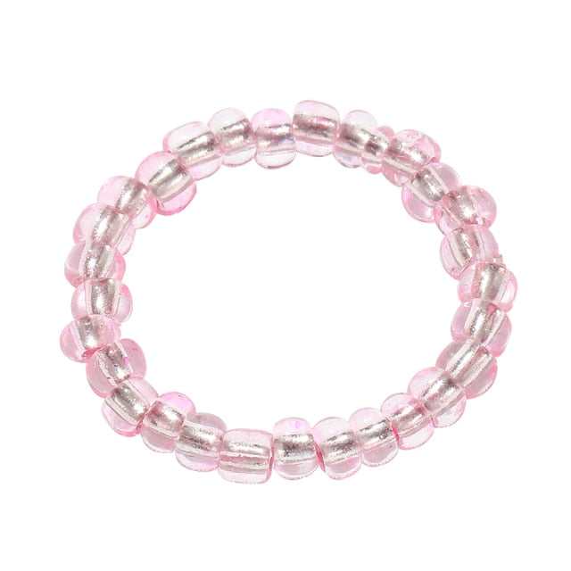 New Cute Transparent Resin Acrylic Handmade Beaded Rhinestone Colourful Geometric Square Round Rings for Women Y2k Jewelry Party