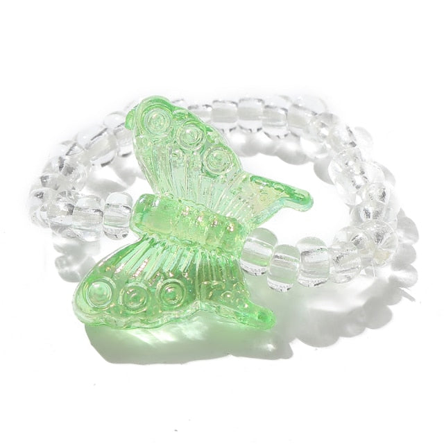 New Cute Transparent Resin Acrylic Handmade Beaded Rhinestone Colourful Geometric Square Round Rings for Women Y2k Jewelry Party