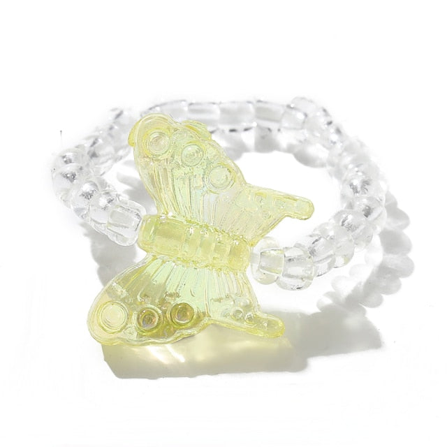 New Cute Transparent Resin Acrylic Handmade Beaded Rhinestone Colourful Geometric Square Round Rings for Women Y2k Jewelry Party