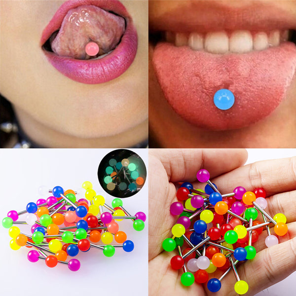 10pc Luminous Glow Tongue Rings Stud Nipple Ring Piercing Barbell Bar Acrylic Cartilage Helix for Women Fashion Body Jewelry 14G