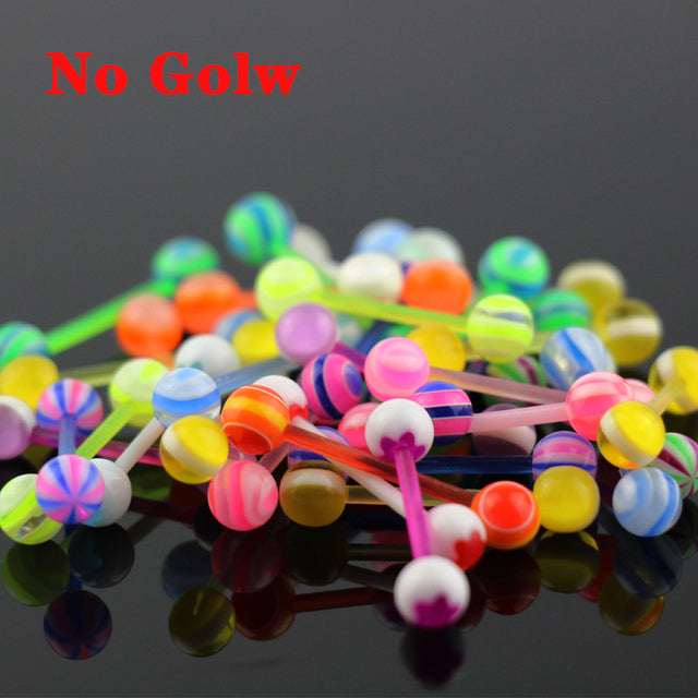 10pc Luminous Glow Tongue Rings Stud Nipple Ring Piercing Barbell Bar Acrylic Cartilage Helix for Women Fashion Body Jewelry 14G