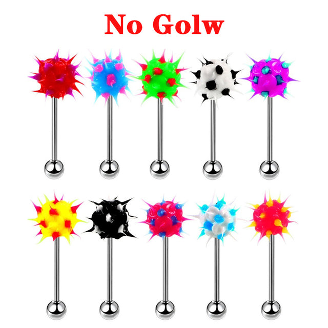 10pc Luminous Glow Tongue Rings Stud Nipple Ring Piercing Barbell Bar Acrylic Cartilage Helix for Women Fashion Body Jewelry 14G