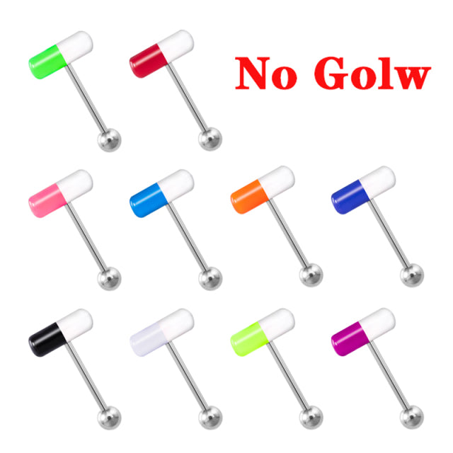 10pc Luminous Glow Tongue Rings Stud Nipple Ring Piercing Barbell Bar Acrylic Cartilage Helix for Women Fashion Body Jewelry 14G