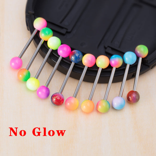 10pc Luminous Glow Tongue Rings Stud Nipple Ring Piercing Barbell Bar Acrylic Cartilage Helix for Women Fashion Body Jewelry 14G